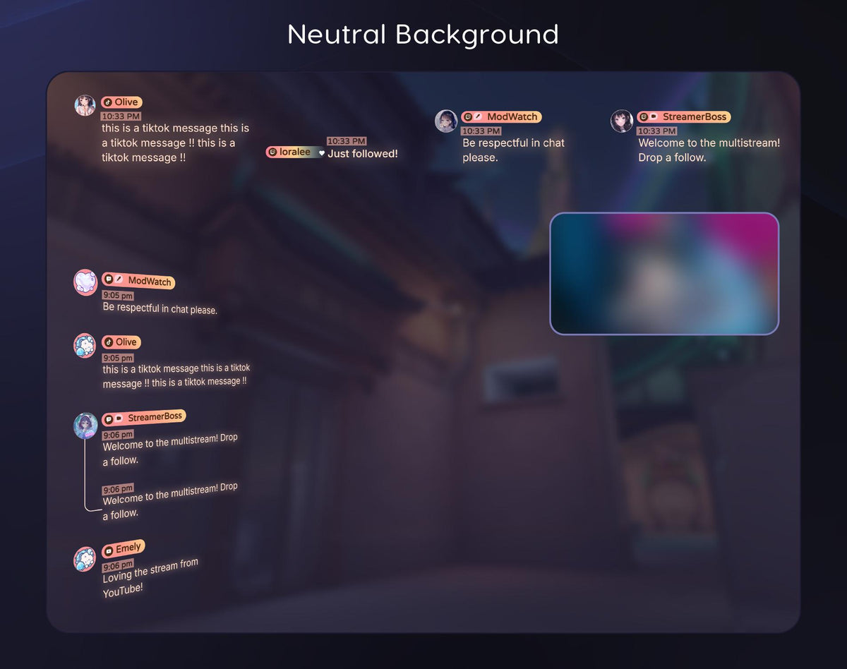 Neon Animated Multistream Chat Widget • Twitch, YouTube, Kick Overlay (Digital Download)