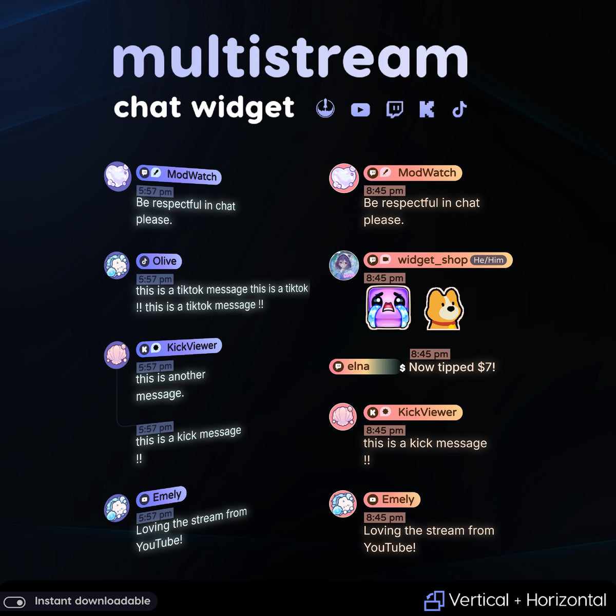 Neon Animated Multistream Chat Widget • Twitch, YouTube, Kick Overlay (Digital Download)