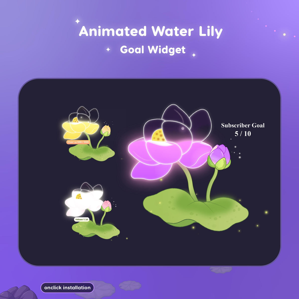 Waterlily Flower Stream Goal Widget: Glassy Combo for Twitch - Streamlabs, Streamelements