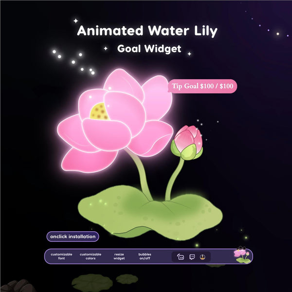Waterlily Flower Stream Goal Widget: Glassy Combo for Twitch - Streamlabs, Streamelements