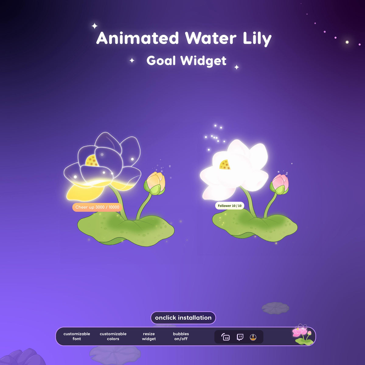 Waterlily Flower Stream Goal Widget: Glassy Combo for Twitch - Streamlabs, Streamelements