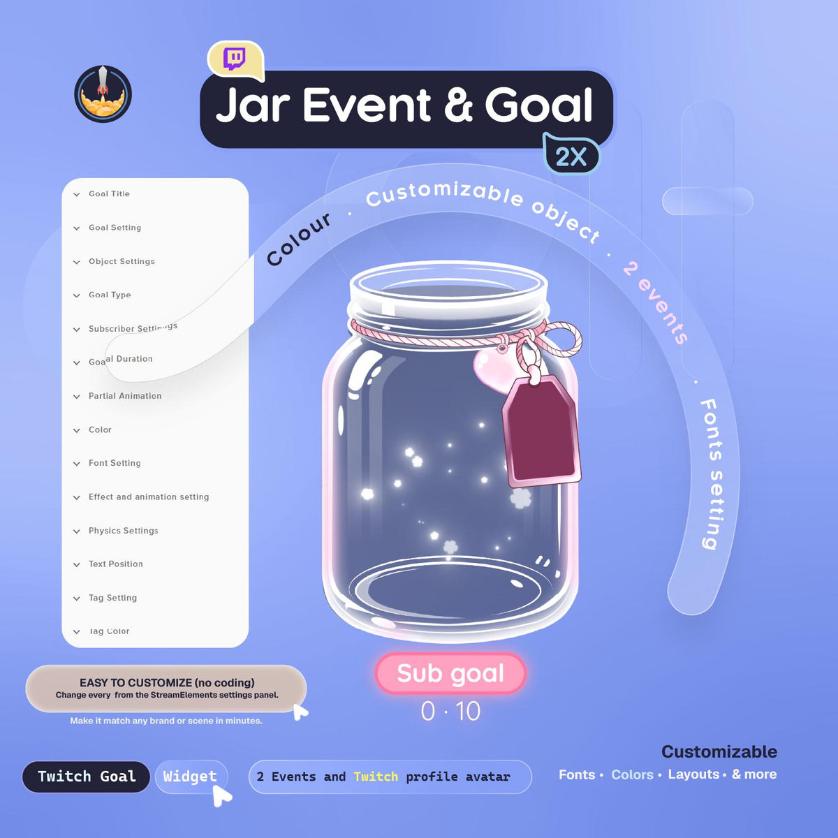 Animated Heart Falling Jar Goal Widget for Twitch | Sub, Follower, Donation Alerts (Digital Download)