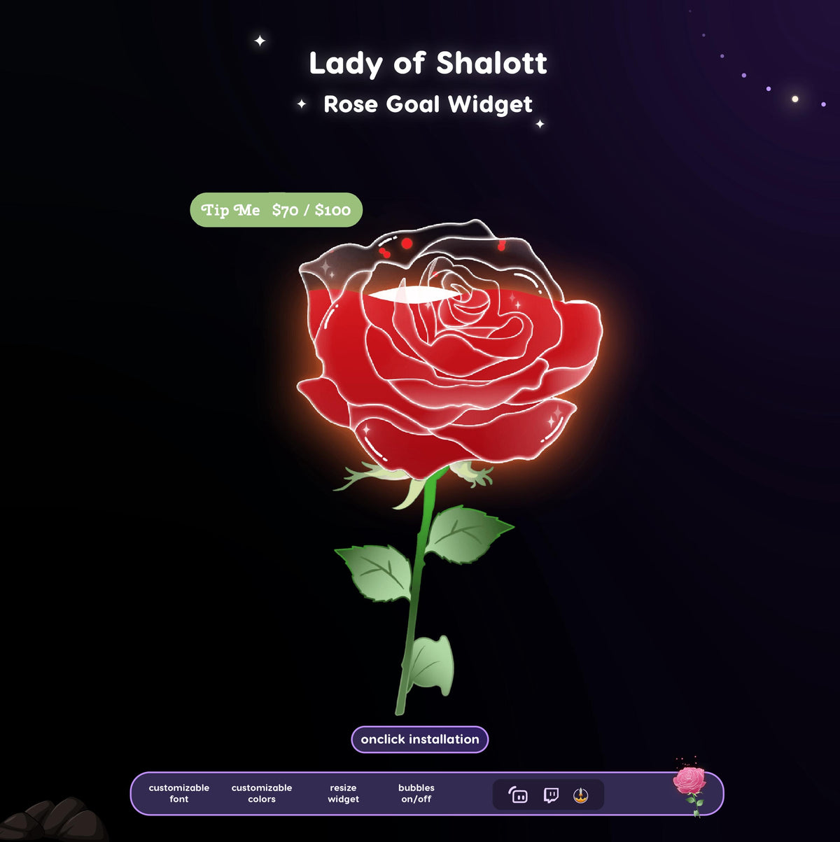 Lady of Shalott Rose Goal Widget for Streamers (Streamlabs, Streamelements)