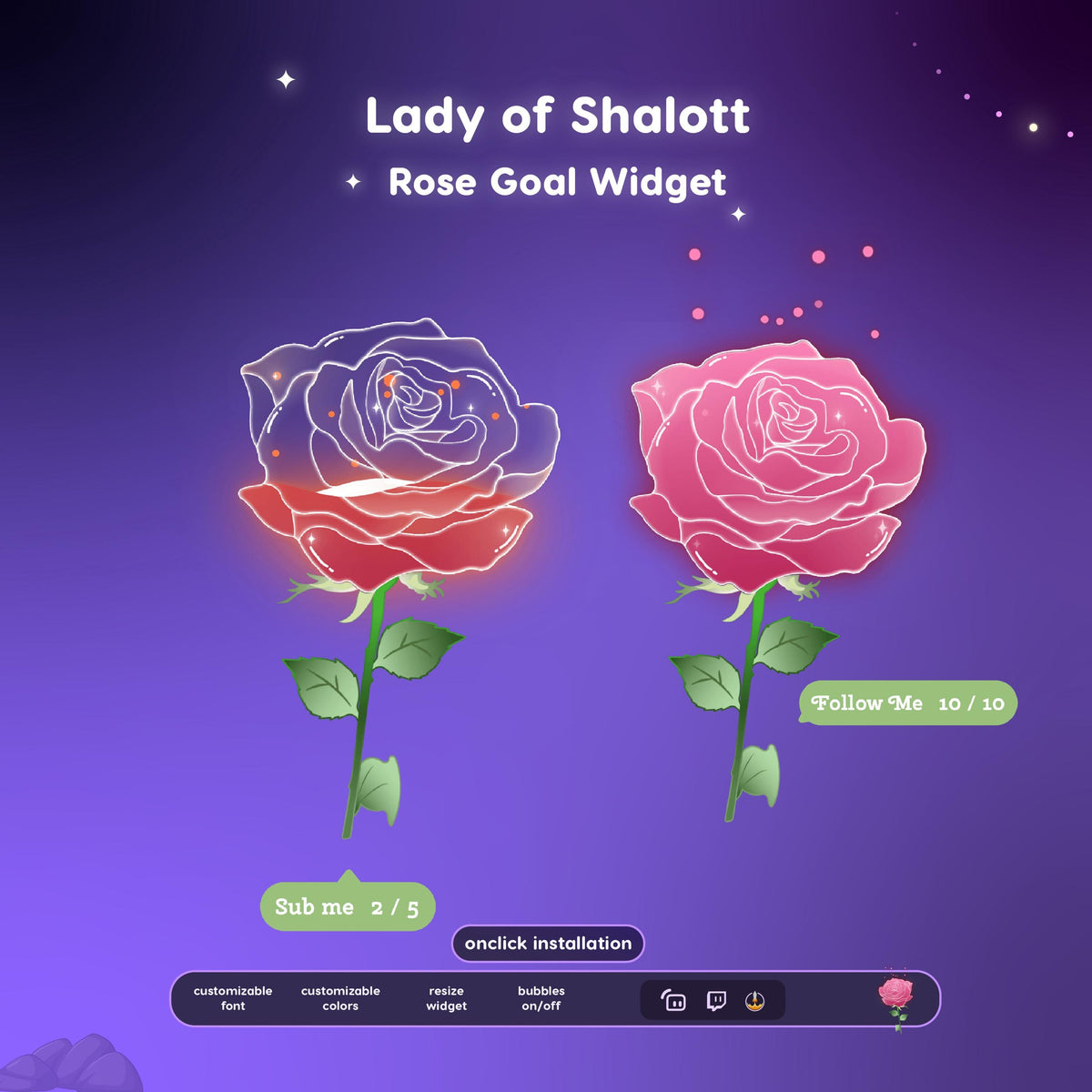 Lady of Shalott Rose Goal Widget for Streamers (Streamlabs, Streamelements)