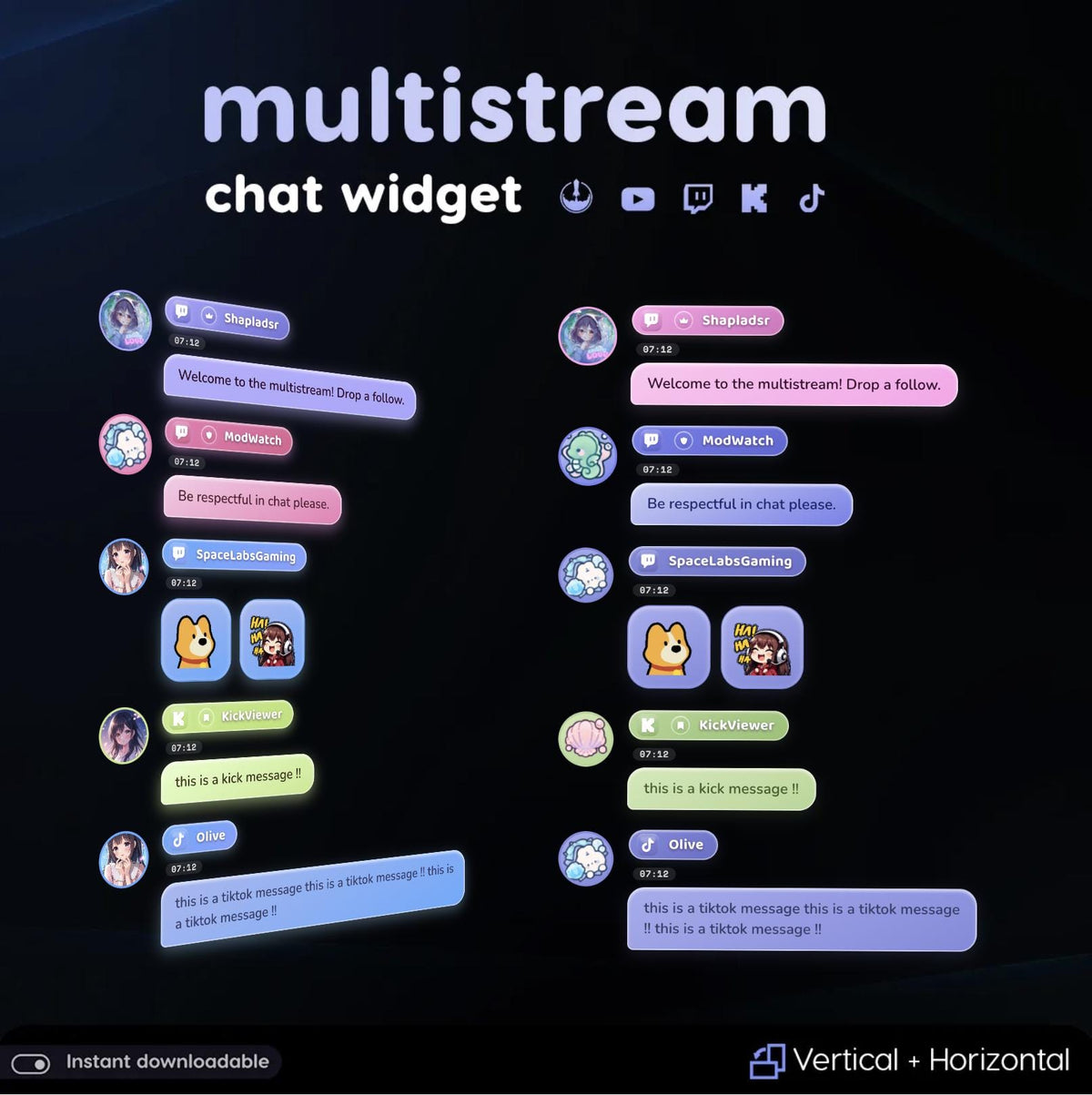 Multistream Chat Widget • Twitch, YouTube, Kick Overlay (Digital Download)  Easy Setup - One Click Installation