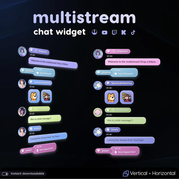Multistream Chat Widget • Twitch, YouTube, Kick Overlay (Digital Download)  Easy Setup - One Click Installation