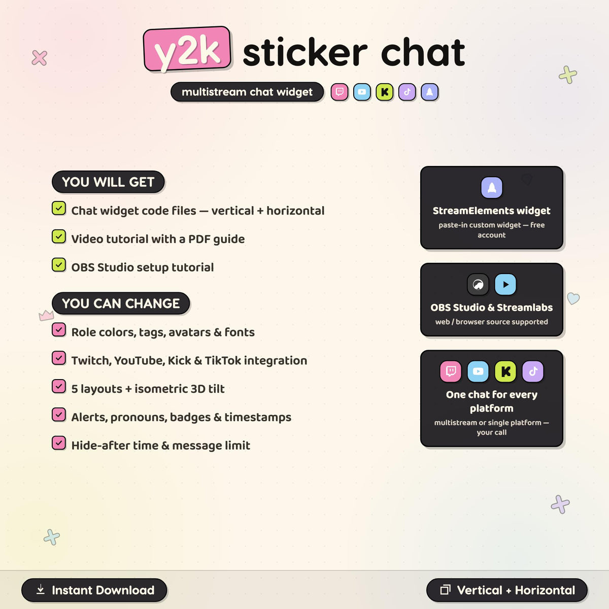 Y2K Sticker Chat Widget • Retro Alerts, Multistream OBS Ready (Digital Download)