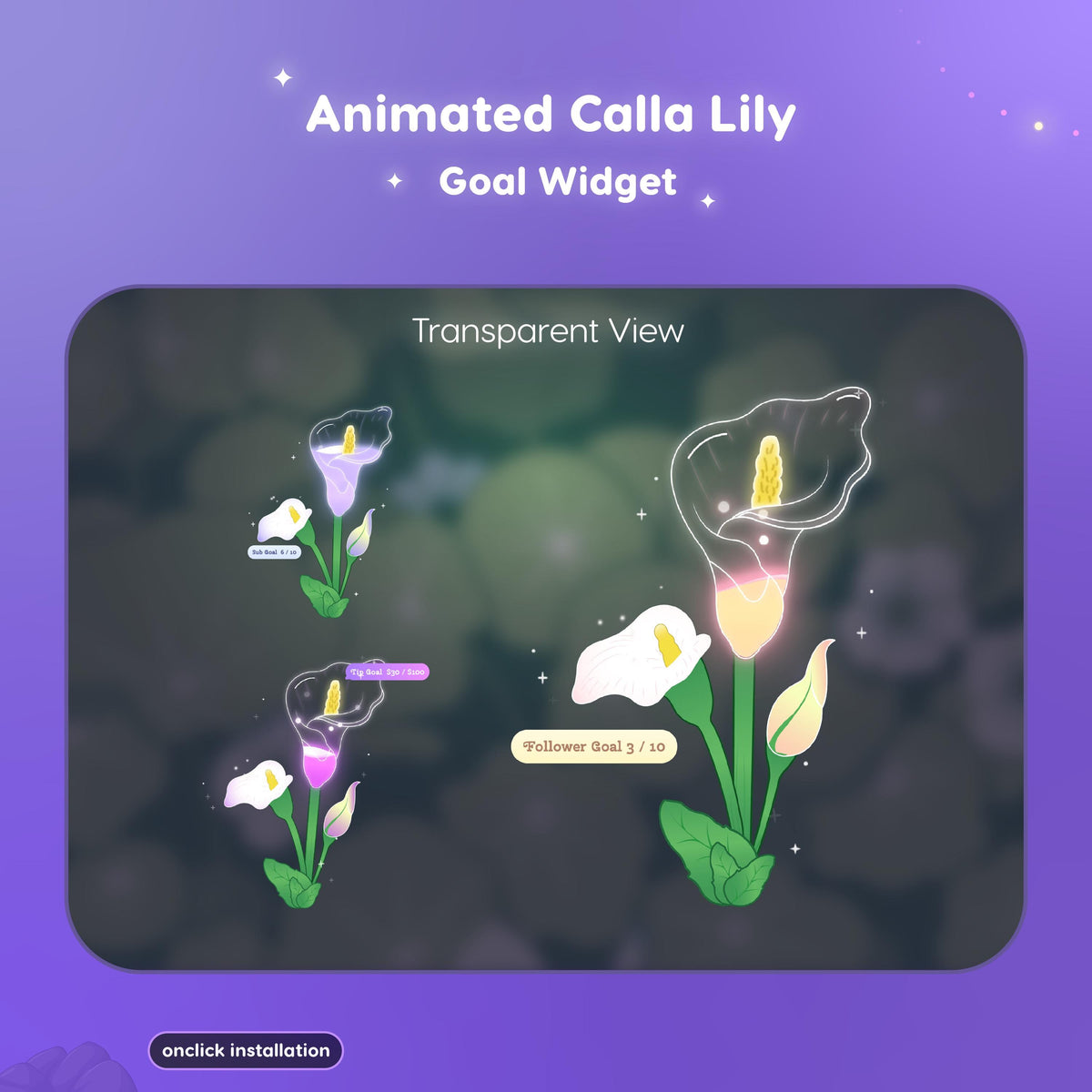 Animated Calla Lily Goal Widget | Twitch Streamlabs Overlay (Digital Download)