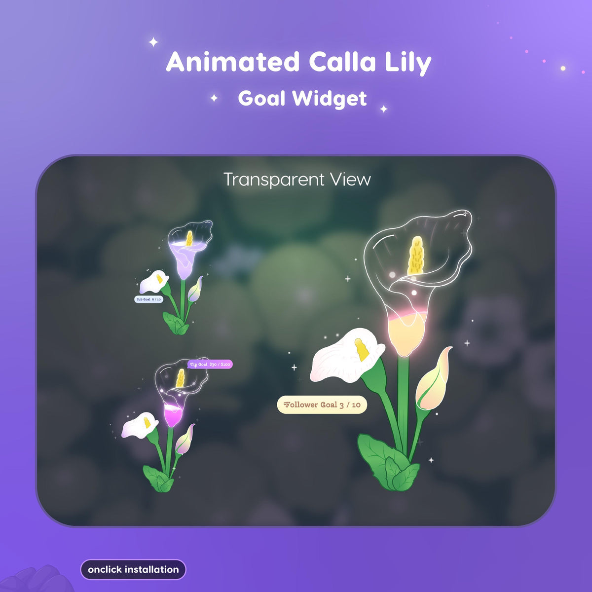 Animated Calla Lily Goal Widget | Twitch Streamlabs Overlay (Digital Download)