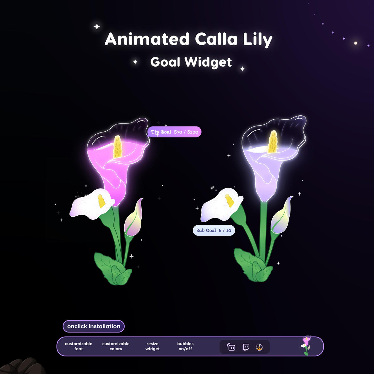 Animated Calla Lily Goal Widget | Twitch Streamlabs Overlay (Digital Download)