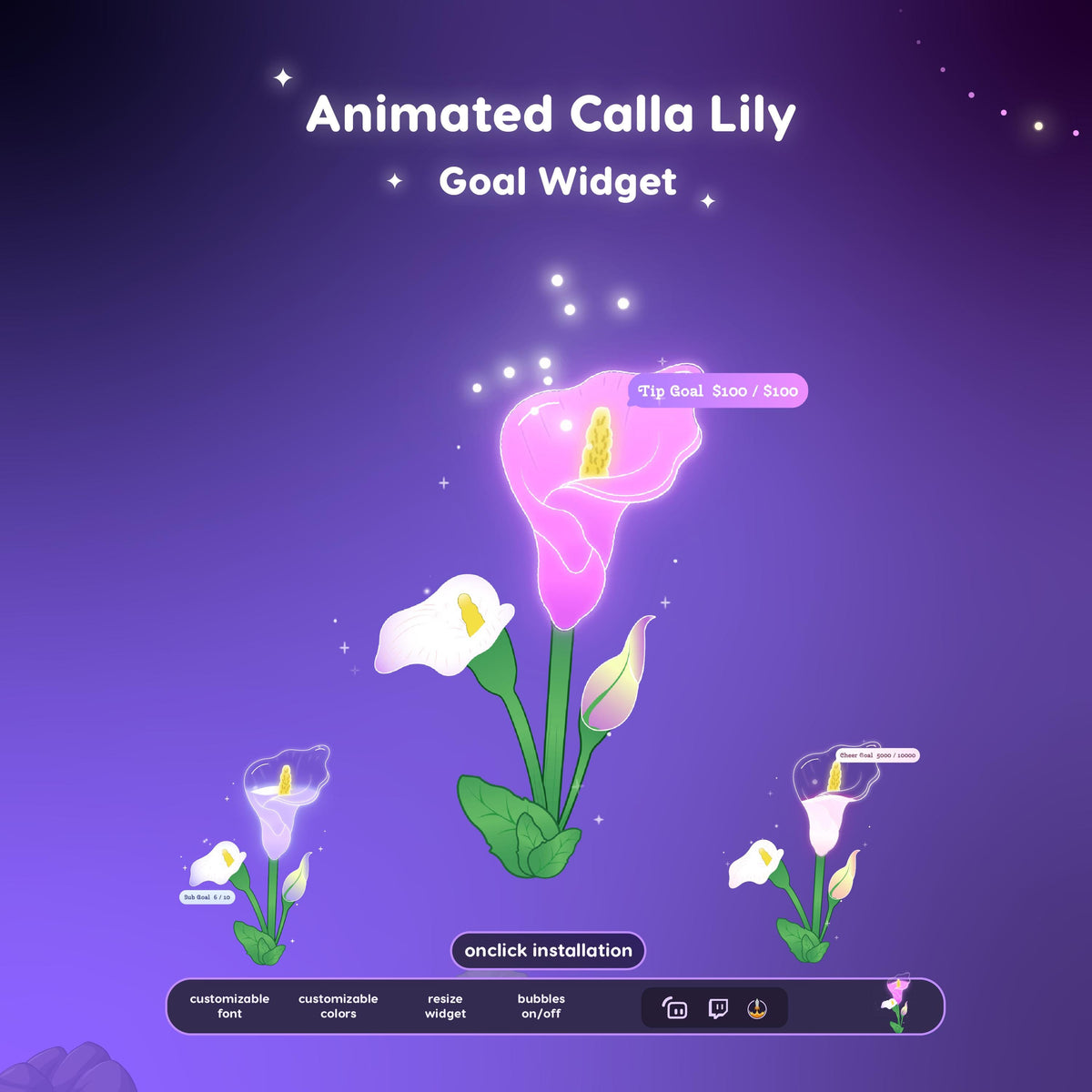 Animated Calla Lily Goal Widget | Twitch Streamlabs Overlay (Digital Download)