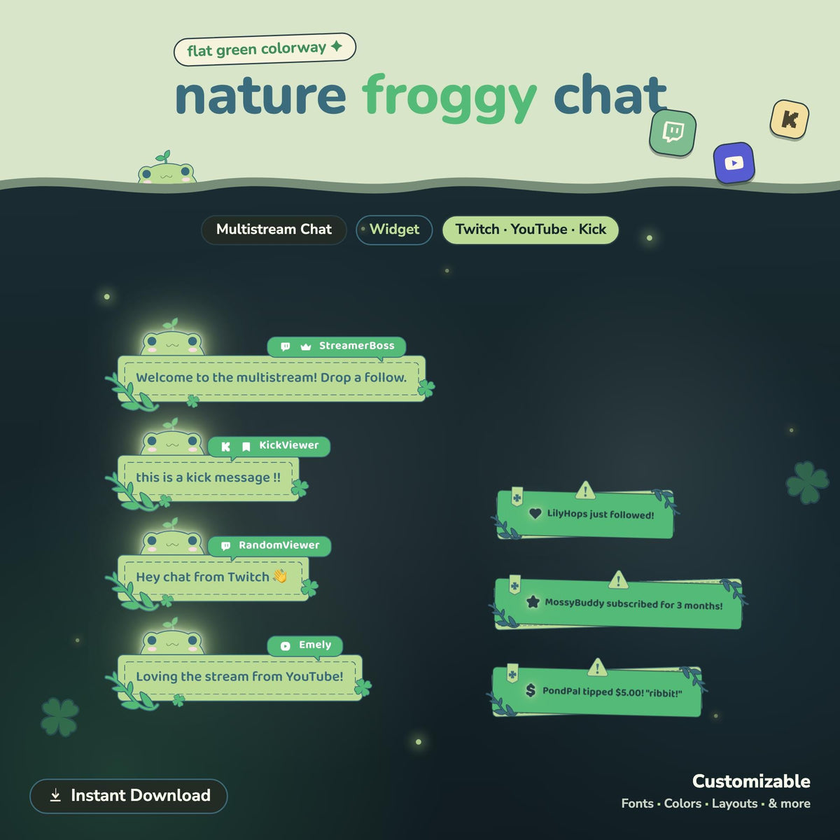 Multistream Froggy Chat Widget | Twitch YouTube Kick Widget | StreamElements (One Click Installation)
