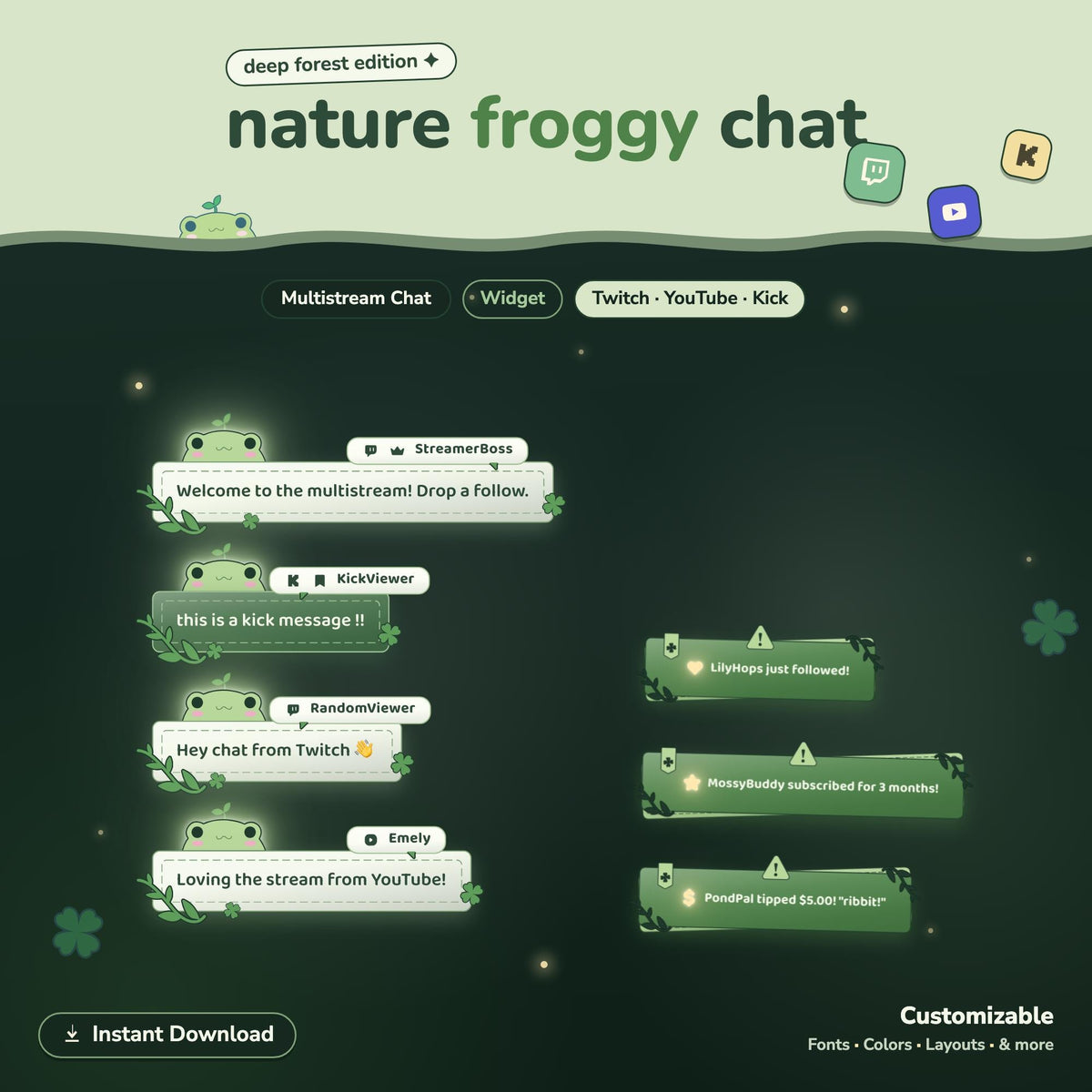 Multistream Deep Forest Froggy Chat Widget | Twitch YouTube Kick Widget | StreamElements (One Click Installation)