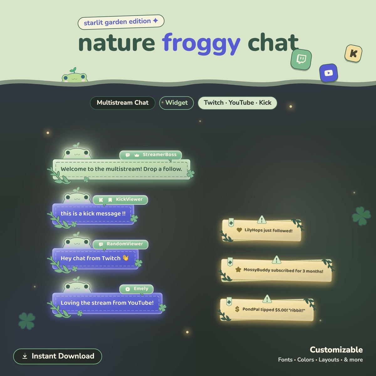 Multistream Starlight Galaxy Froggy Chat Widget | Twitch YouTube Kick Widget | StreamElements (One Click Installation)