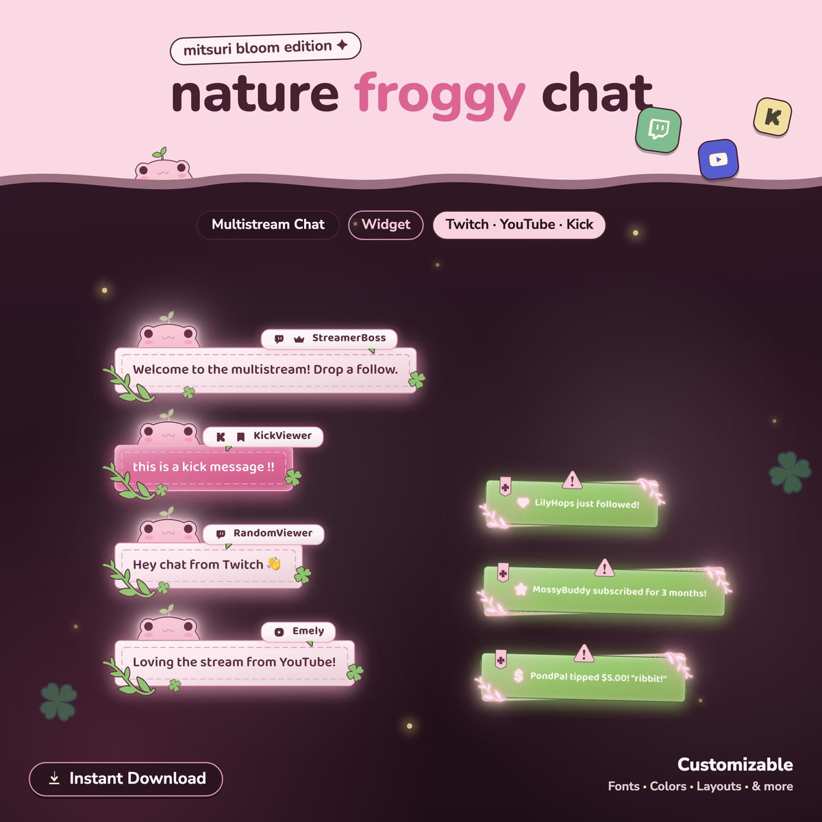 Multistream Anime Froggy Chat Widget | Twitch YouTube Kick Widget | StreamElements (One Click Installation)