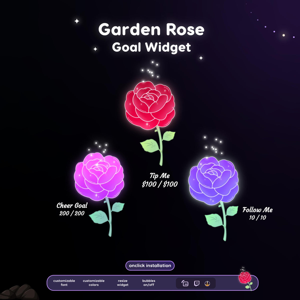 Garden Rose Goal Widget, Animated Twitch Stream Overlay (Digital Download)