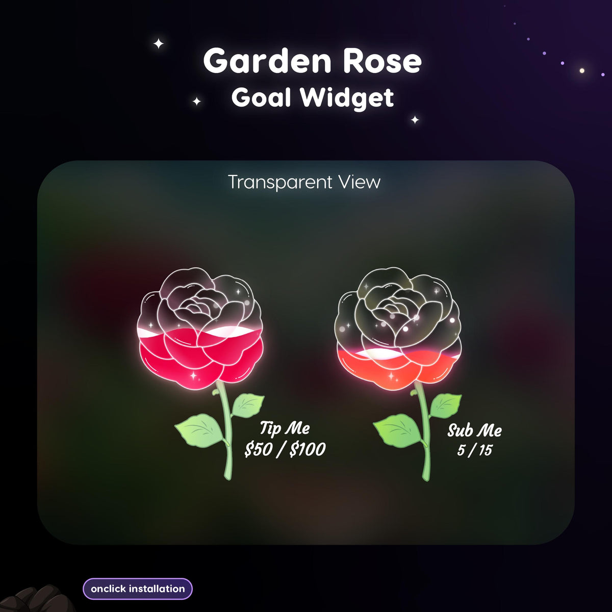 Garden Rose Goal Widget, Animated Twitch Stream Overlay (Digital Download)