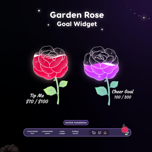 Garden Rose Goal Widget, Animated Twitch Stream Overlay (Digital Download)