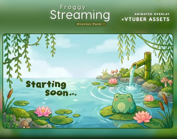 Frog Twitch Overlay || Kawaii Pond Stream Package for OBS & StreamElements .