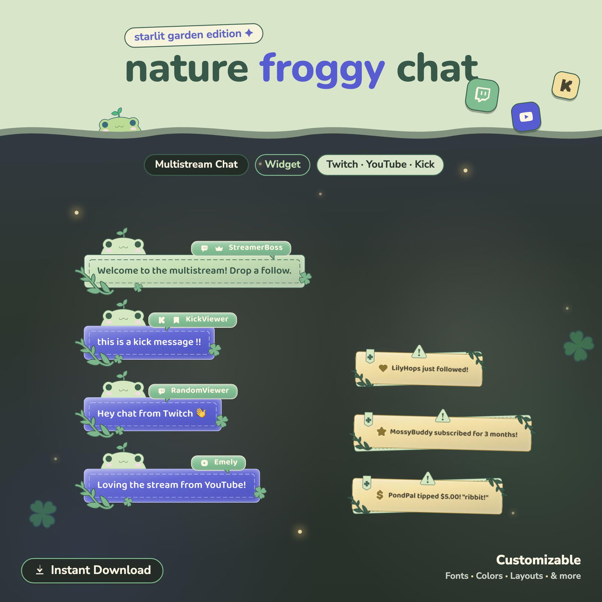 Multistream Starlight Galaxy Froggy Chat Widget | Twitch YouTube Kick Widget | StreamElements (One Click Installation)