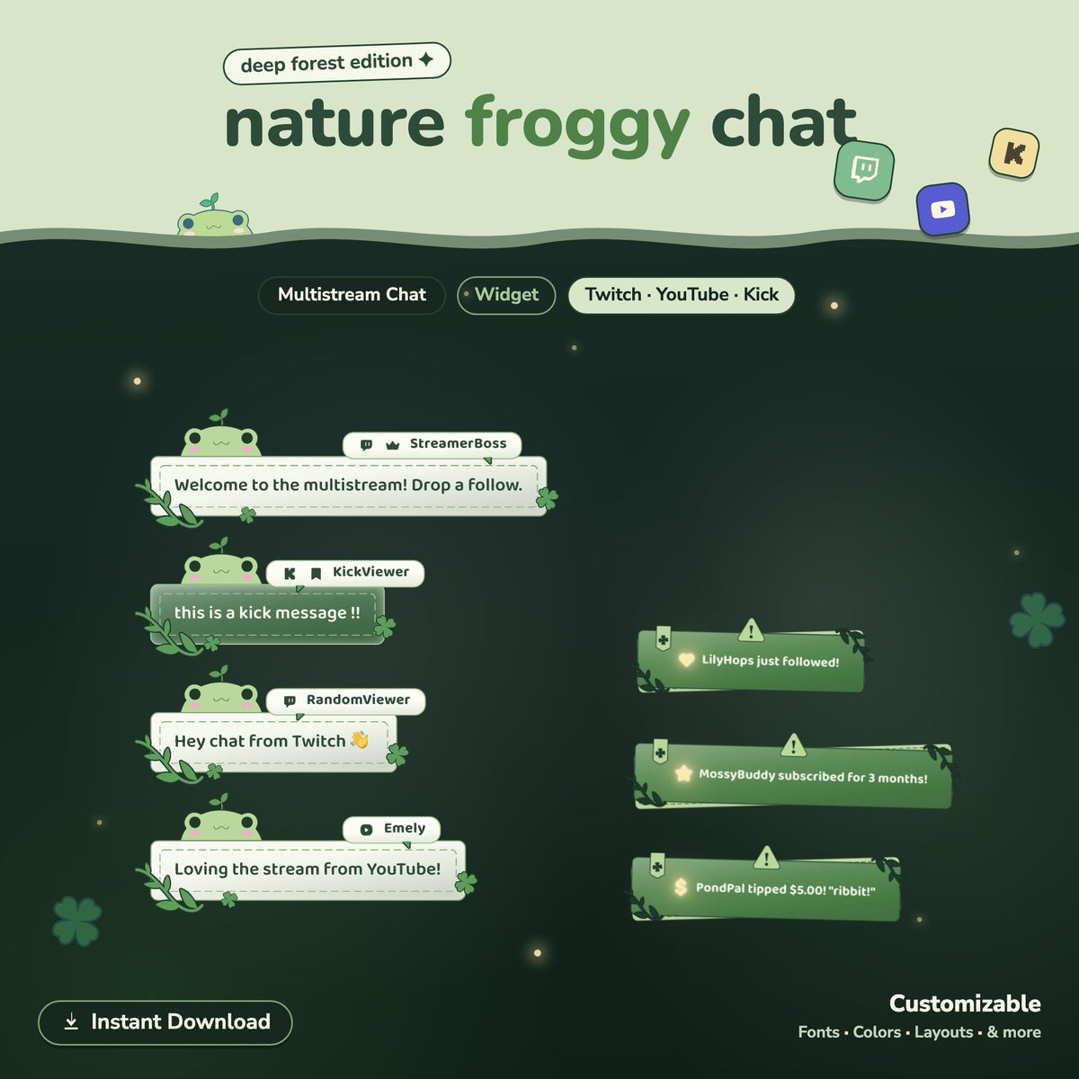 Multistream Deep Forest Froggy Chat Widget | Twitch YouTube Kick Widget | StreamElements (One Click Installation)