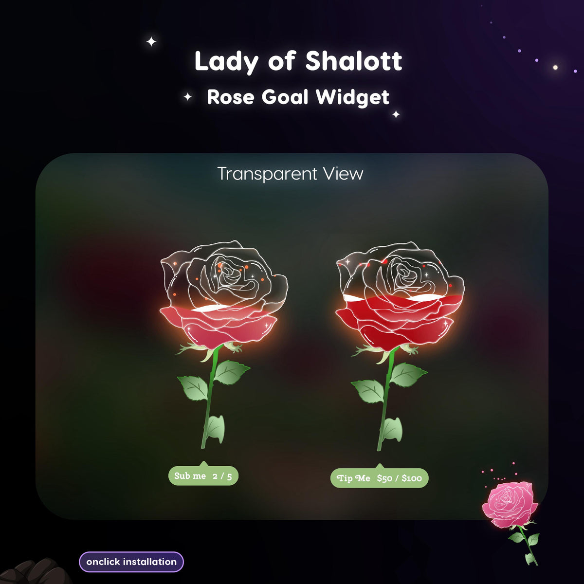 Lady of Shalott Rose Goal Widget for Streamers (Streamlabs, Streamelements)