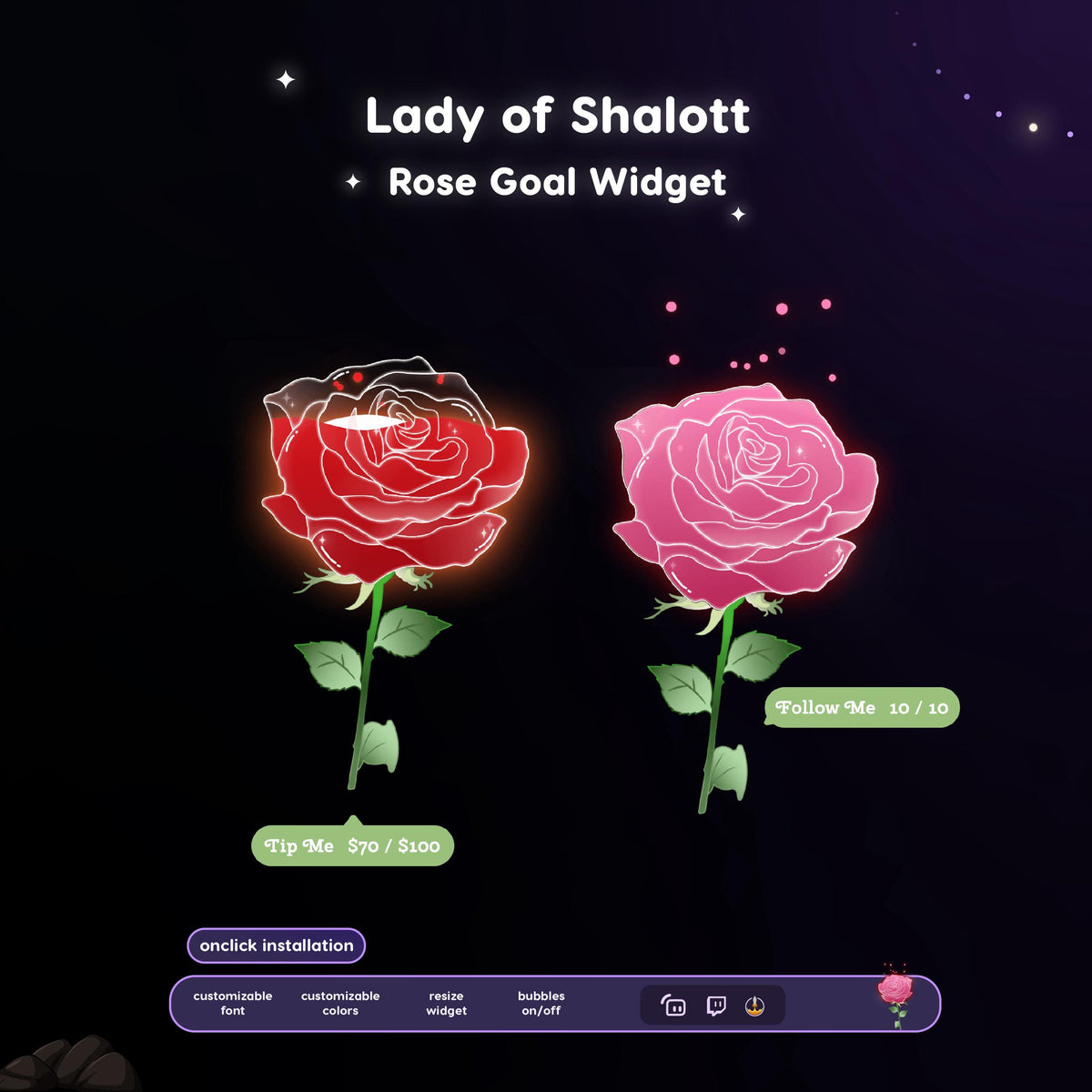 Lady of Shalott Rose Goal Widget for Streamers (Streamlabs, Streamelements)