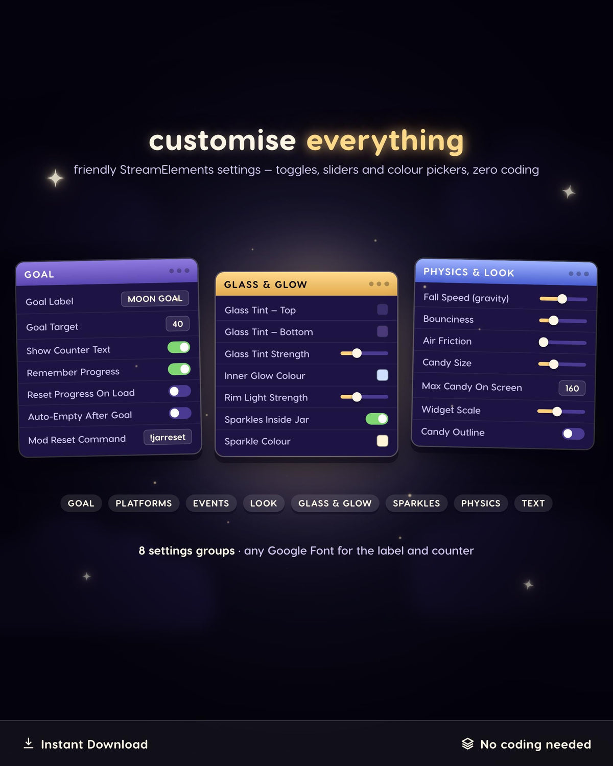 Animated Moon Jar Goal Widget • Twitch Sub Goal Overlay, Falling Stars Tracker (Instant Download)
