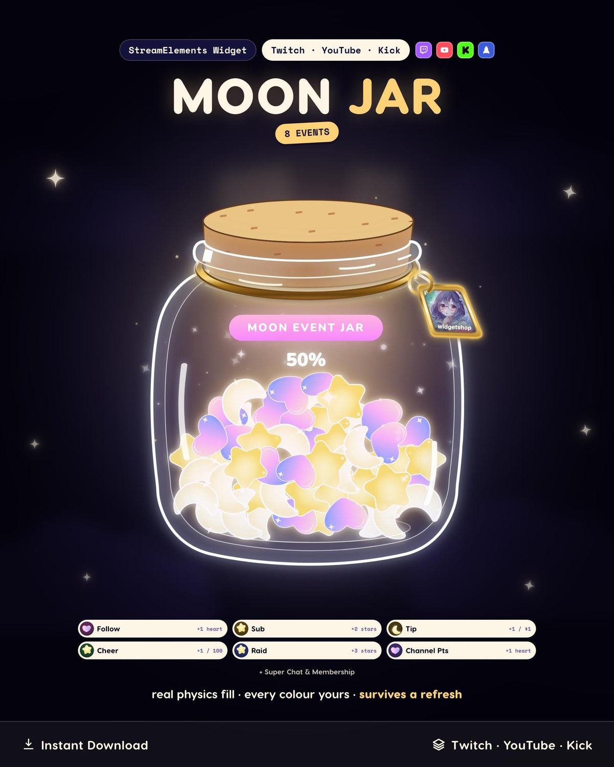 Animated Moon Jar Goal Widget • Twitch Sub Goal Overlay, Falling Stars Tracker (Instant Download)