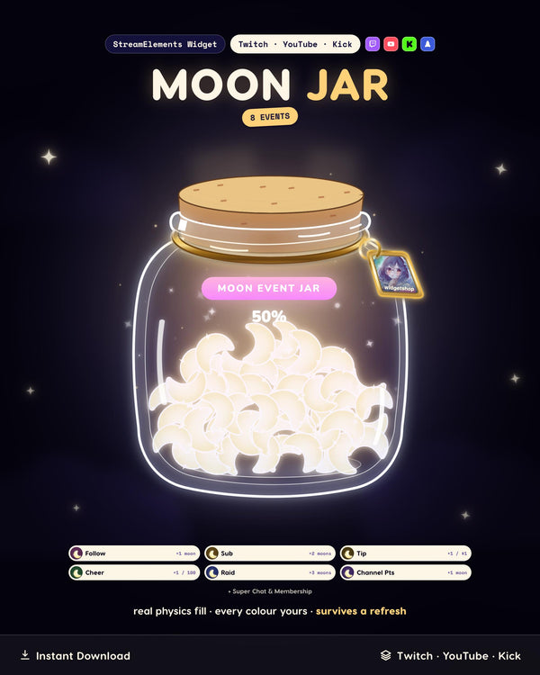 Animated Moon Jar Goal Widget • Twitch Sub Goal Overlay, Falling Stars Tracker (Instant Download)
