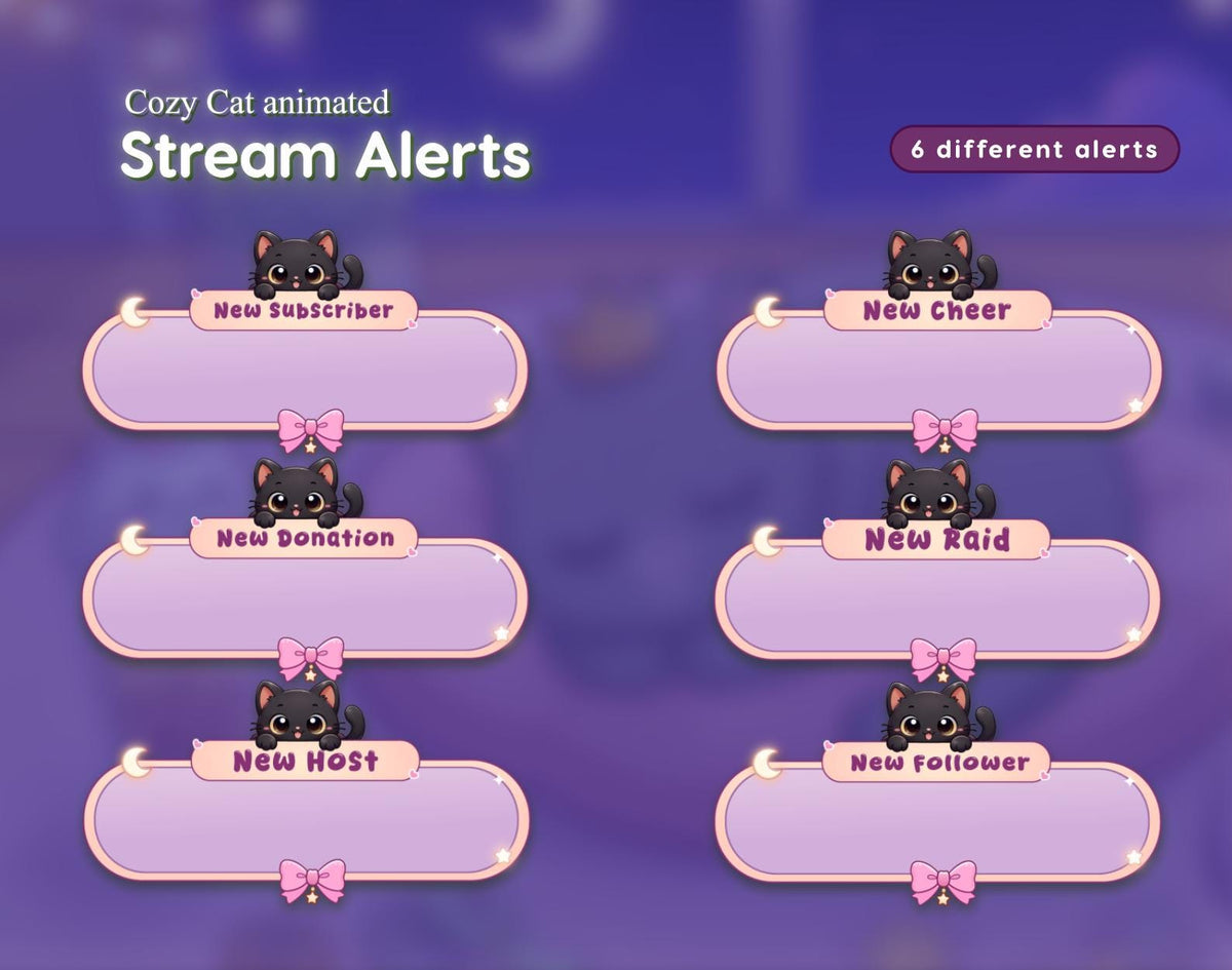 Cozy Cat Twitch Overlay | Dreamy Kawaii Streaming Package for OBS & StreamElements .
