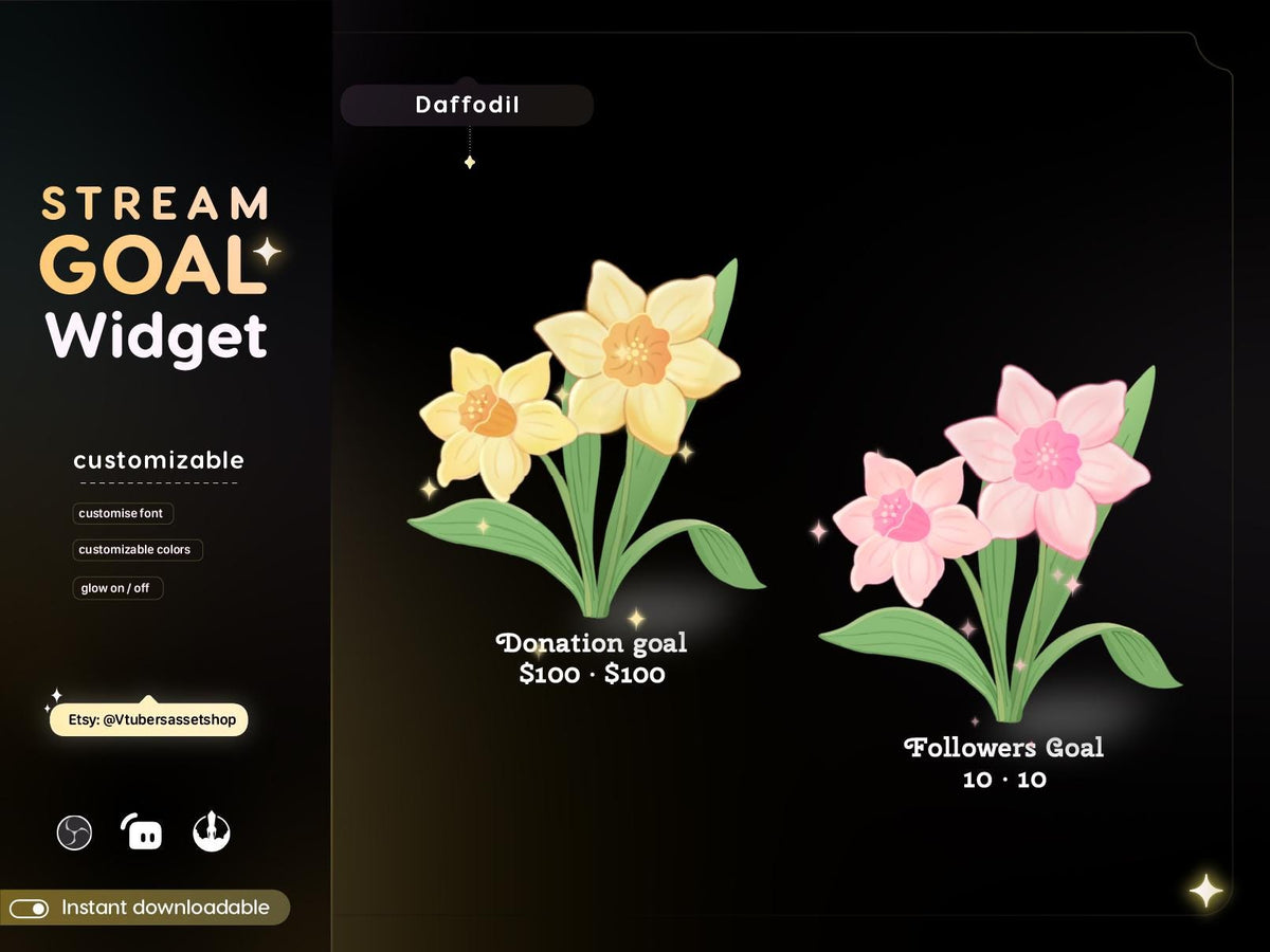 Animated Daffodil Goal Widget | Twitch StreamElements OBS Asset (Digital Download)