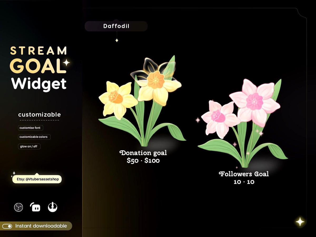 Animated Daffodil Goal Widget | Twitch StreamElements OBS Asset (Digital Download)