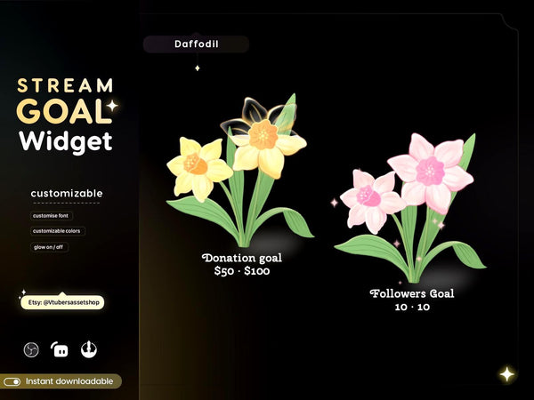 Animated Daffodil Goal Widget | Twitch StreamElements OBS Asset (Digital Download)