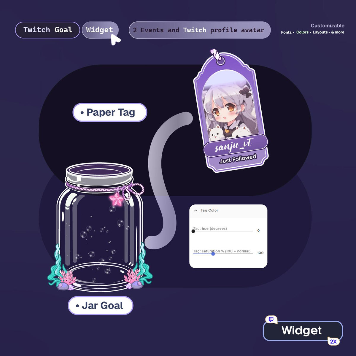 Seashell Falling Bubble Glass Jar Goal Widget for Twitch & StreamElements | Sub Follower Donation Bits Goal + Live Alert Tag Avatar