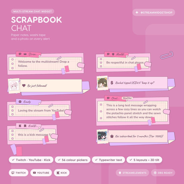 Pastel Scrapbook Chat Widget: Cottagecore Twitch, YouTube, Kick Overlay