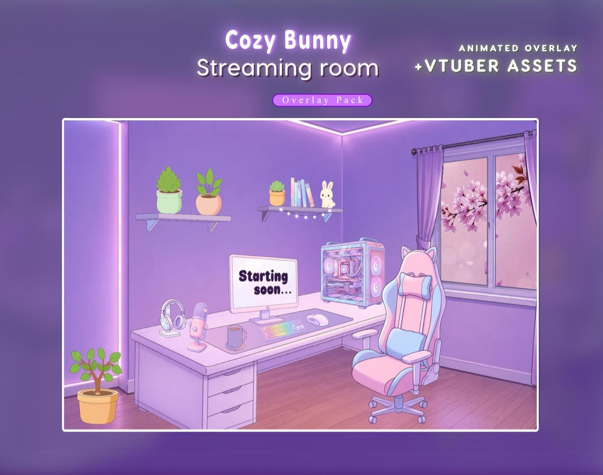 Kawaii Bunny Stream Package,Pastel Pink Purple Stream Overlay for Streamer ...