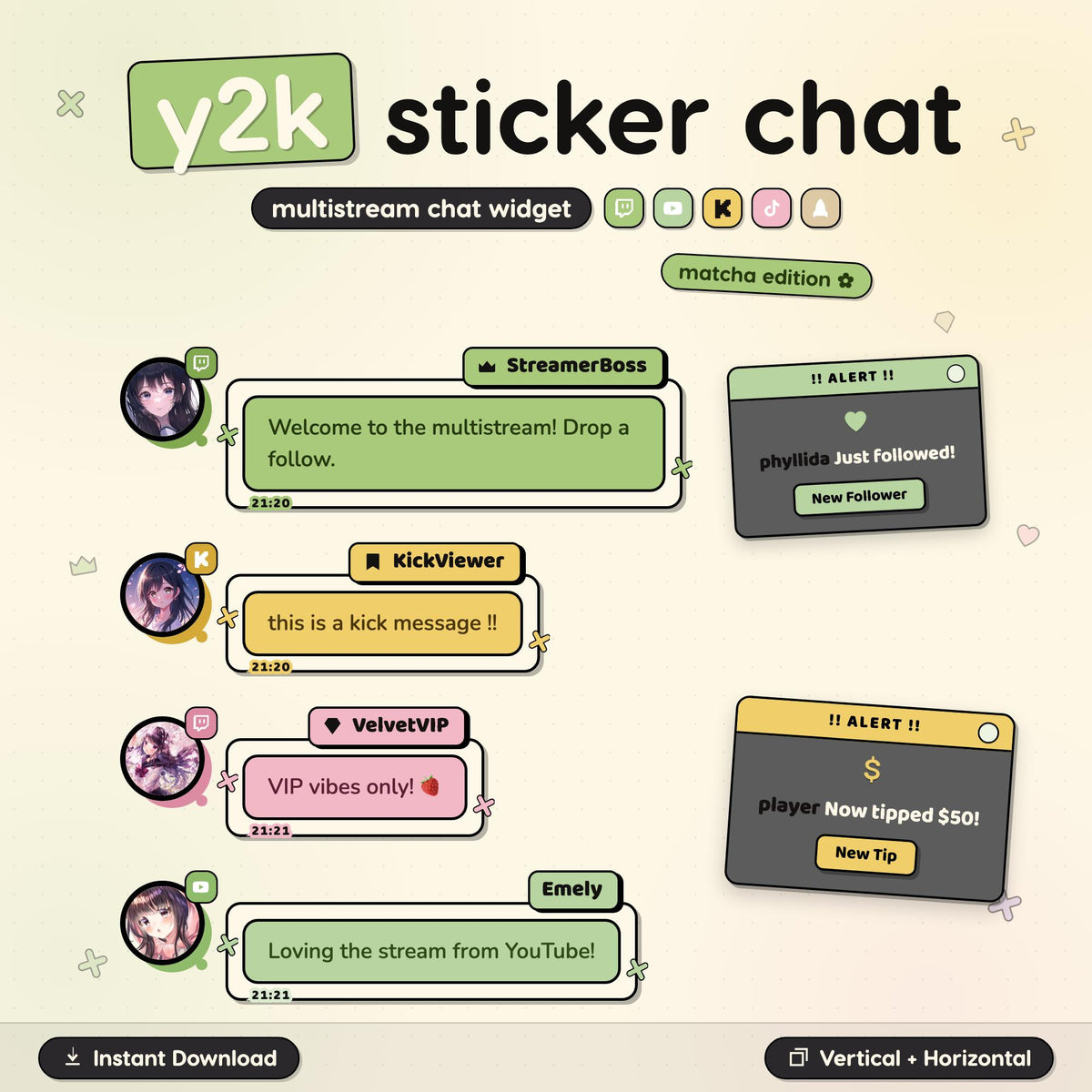 Y2K Sticker Chat Widget • Retro Alerts, Multistream OBS Ready (Digital Download)