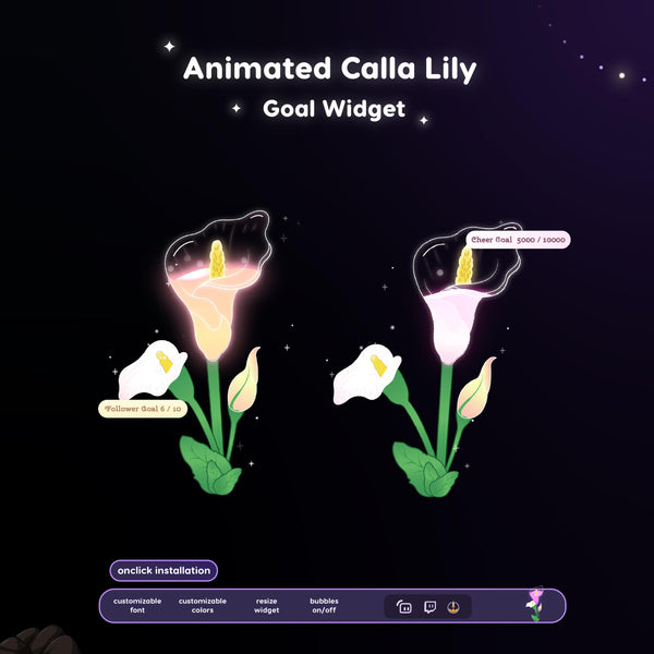 Animated Calla Lily Goal Widget | Twitch Streamlabs Overlay (Digital Download)