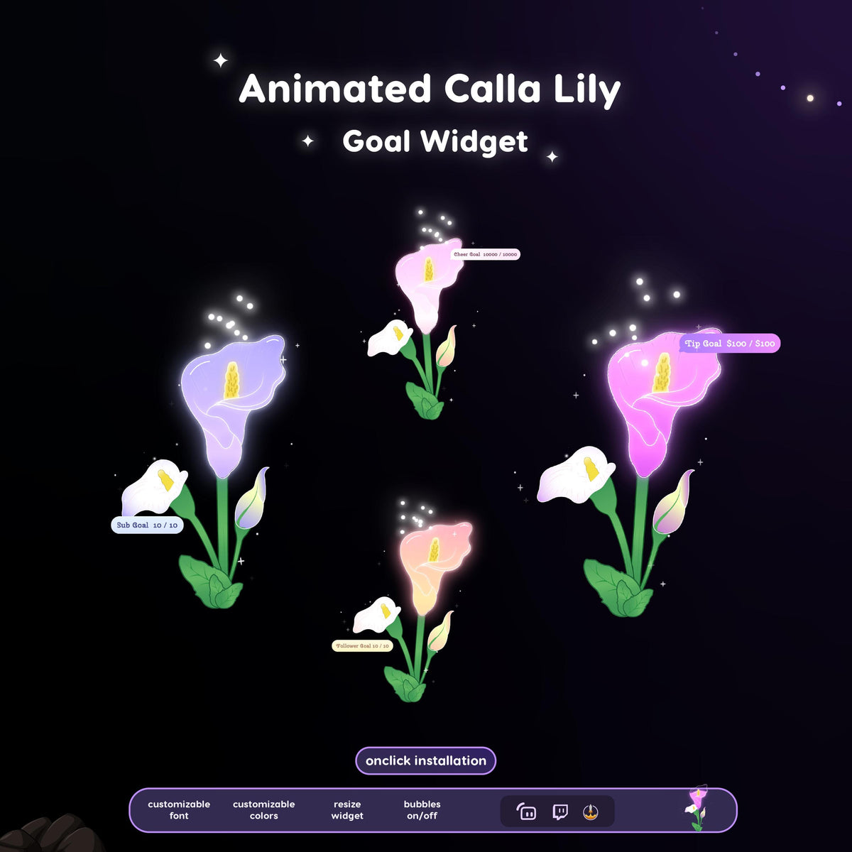 Animated Calla Lily Goal Widget | Twitch Streamlabs Overlay (Digital Download)