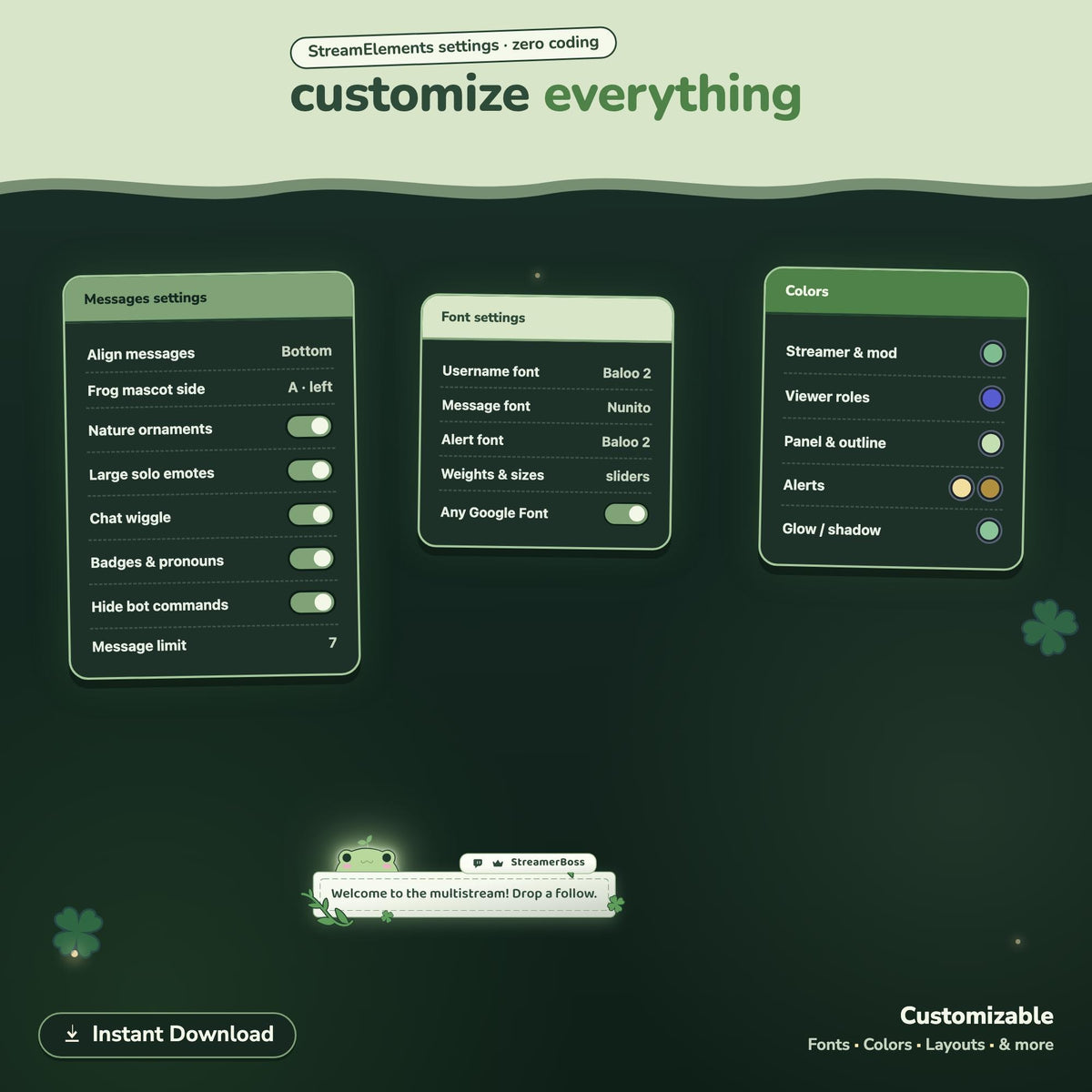 Multistream Deep Forest Froggy Chat Widget | Twitch YouTube Kick Widget | StreamElements (One Click Installation)