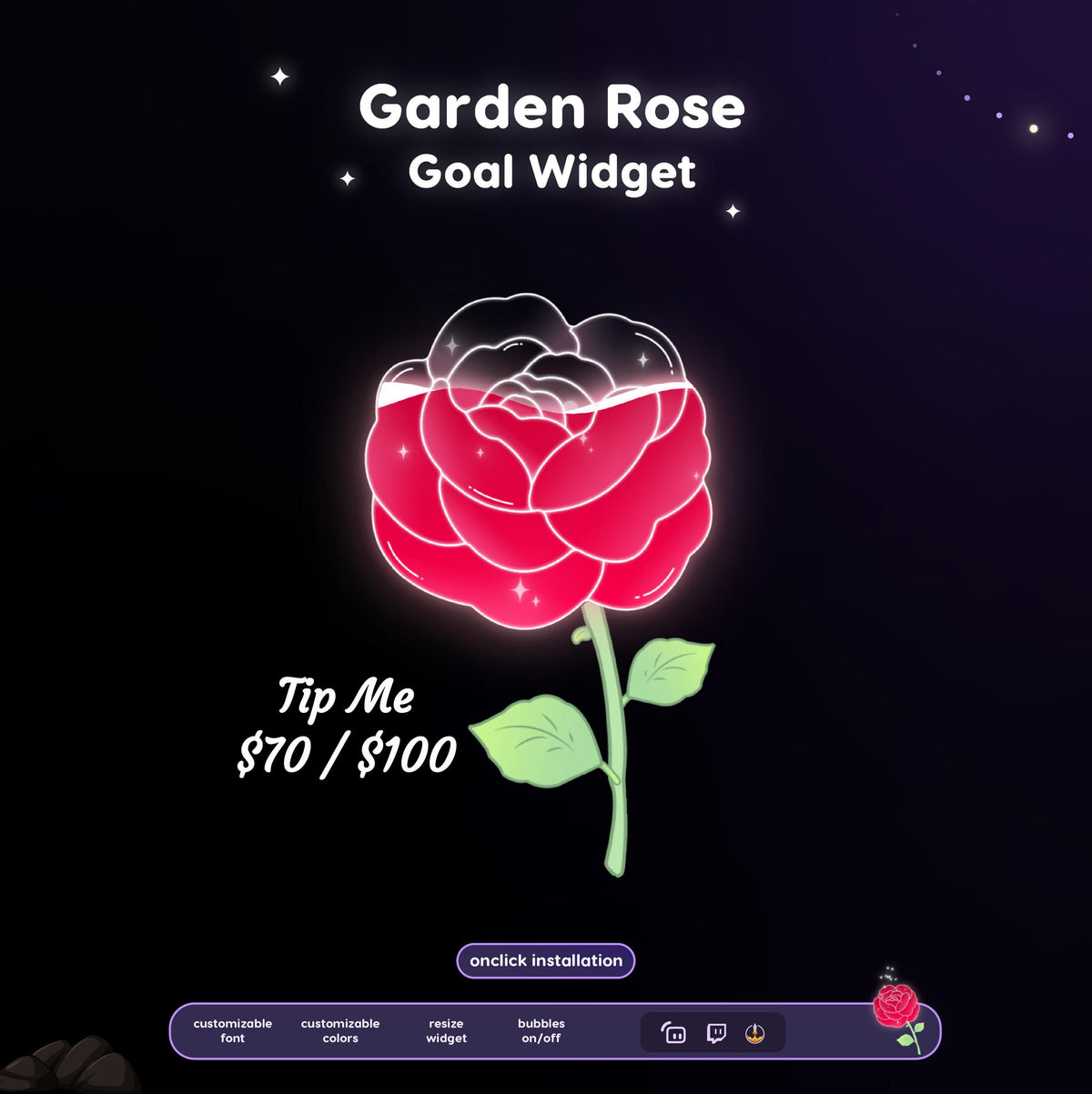 Garden Rose Goal Widget, Animated Twitch Stream Overlay (Digital Download)