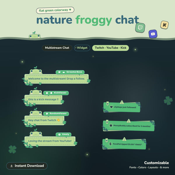Multistream Froggy Chat Widget | Twitch YouTube Kick Widget | StreamElements (One Click Installation)