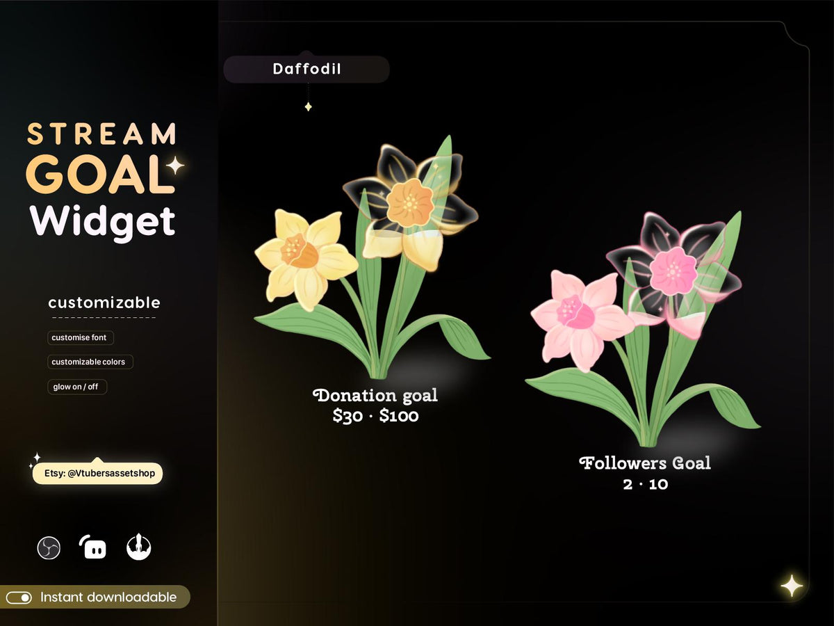 Animated Daffodil Goal Widget | Twitch StreamElements OBS Asset (Digital Download)