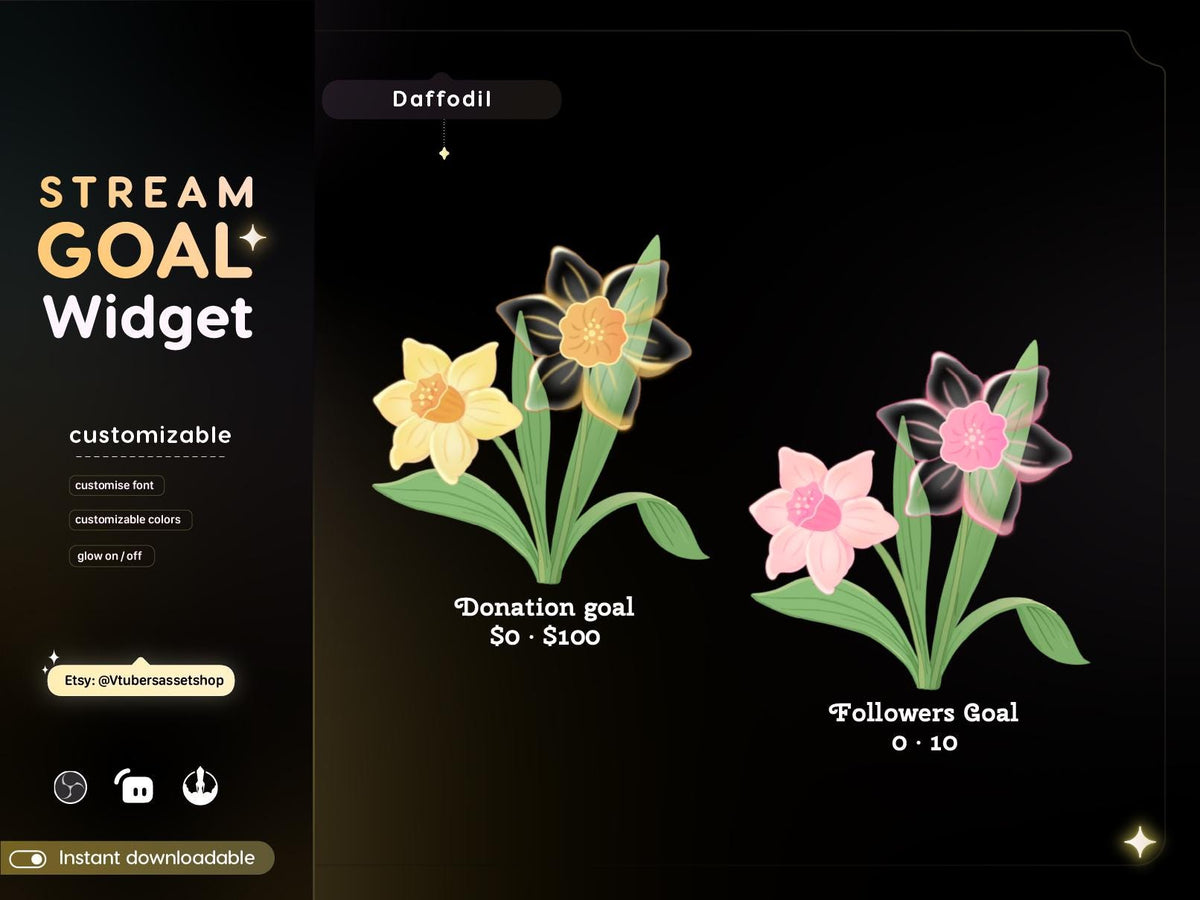 Animated Daffodil Goal Widget | Twitch StreamElements OBS Asset (Digital Download)