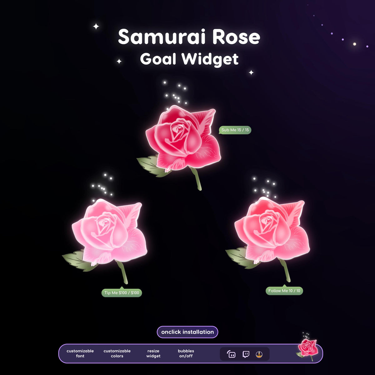 Animated Twitch Rose Goal Widget | Liquid Fill Stream Overlay (StreamElements Install)