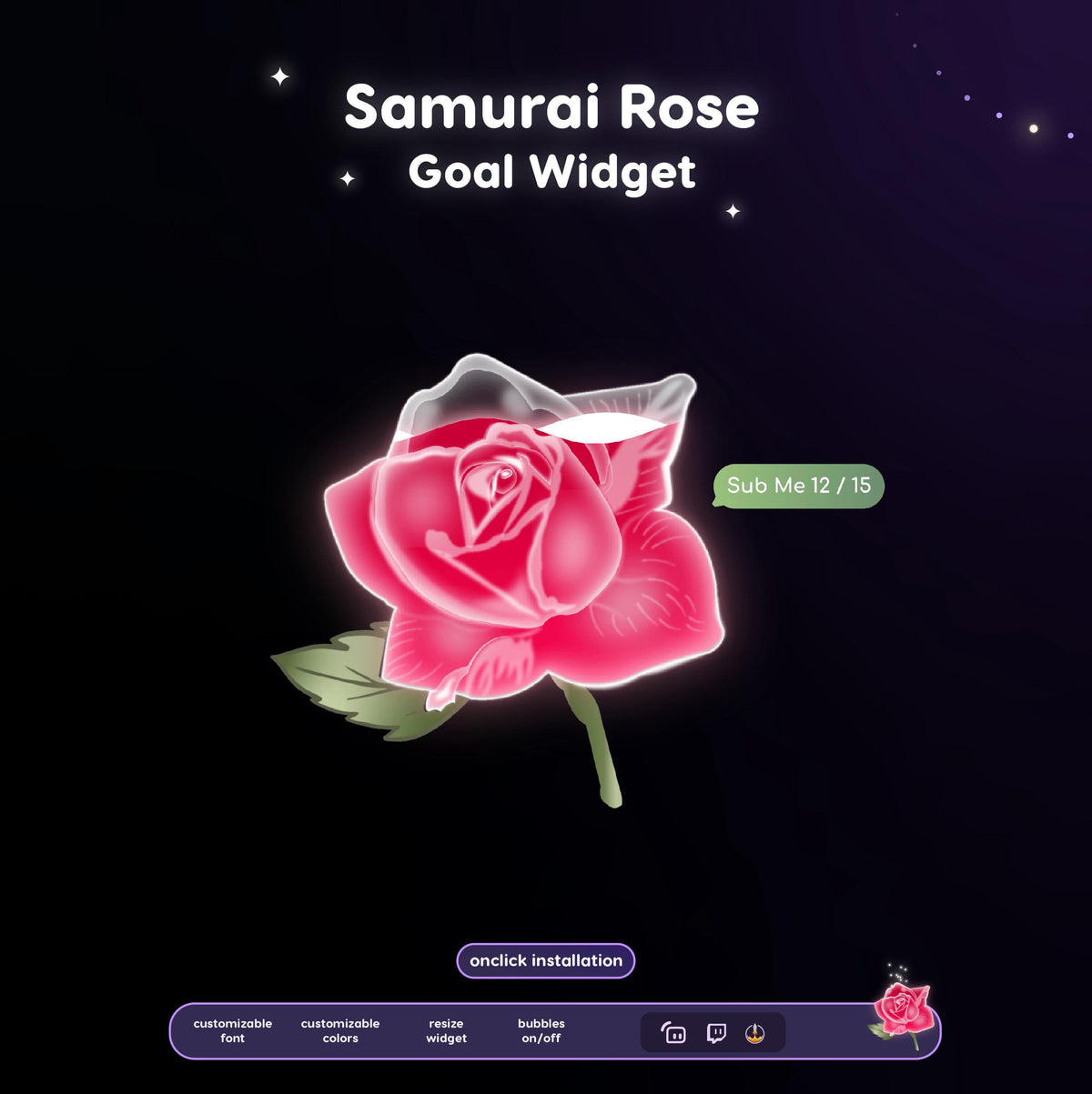 Animated Twitch Rose Goal Widget | Liquid Fill Stream Overlay (StreamElements Install)