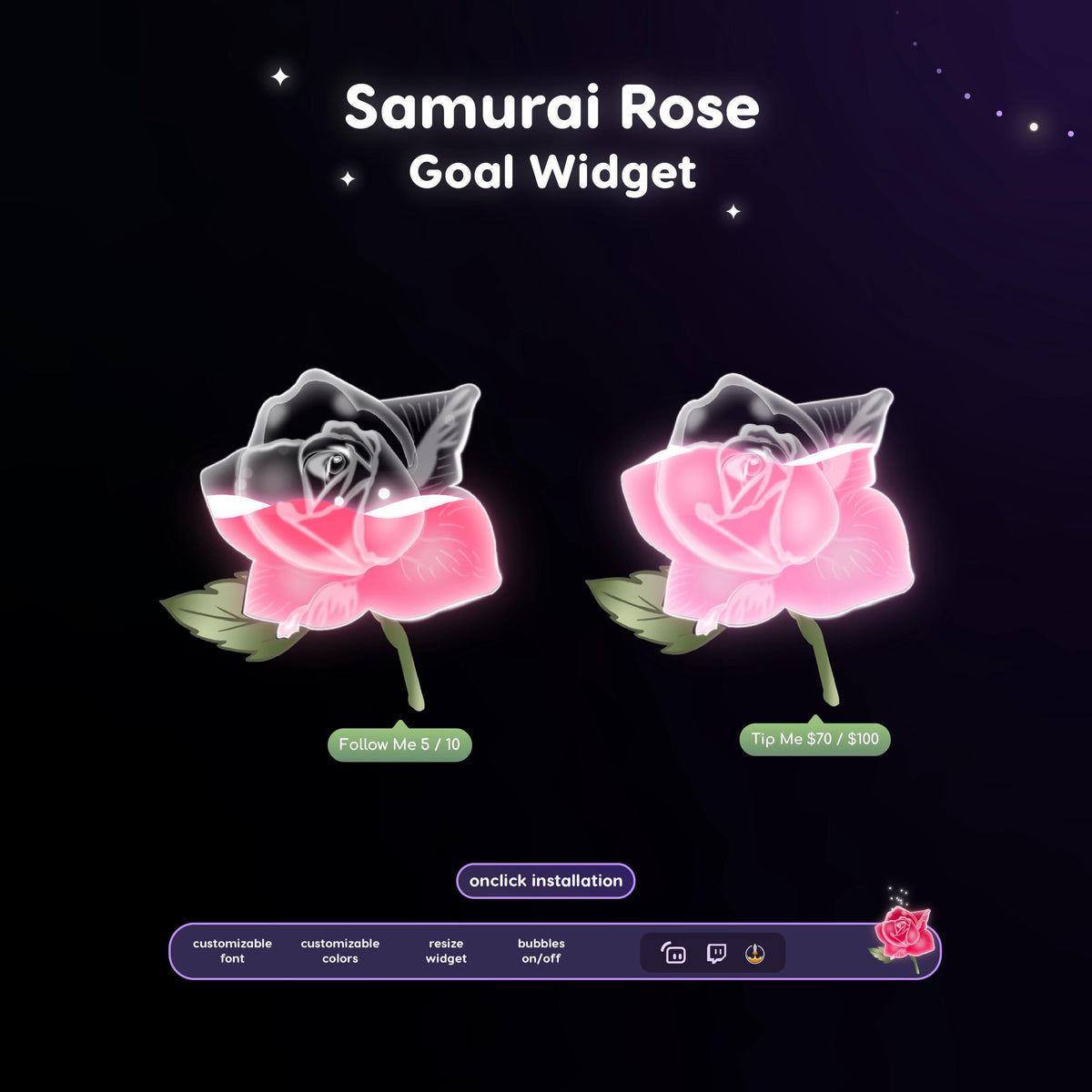 Animated Twitch Rose Goal Widget | Liquid Fill Stream Overlay (StreamElements Install)