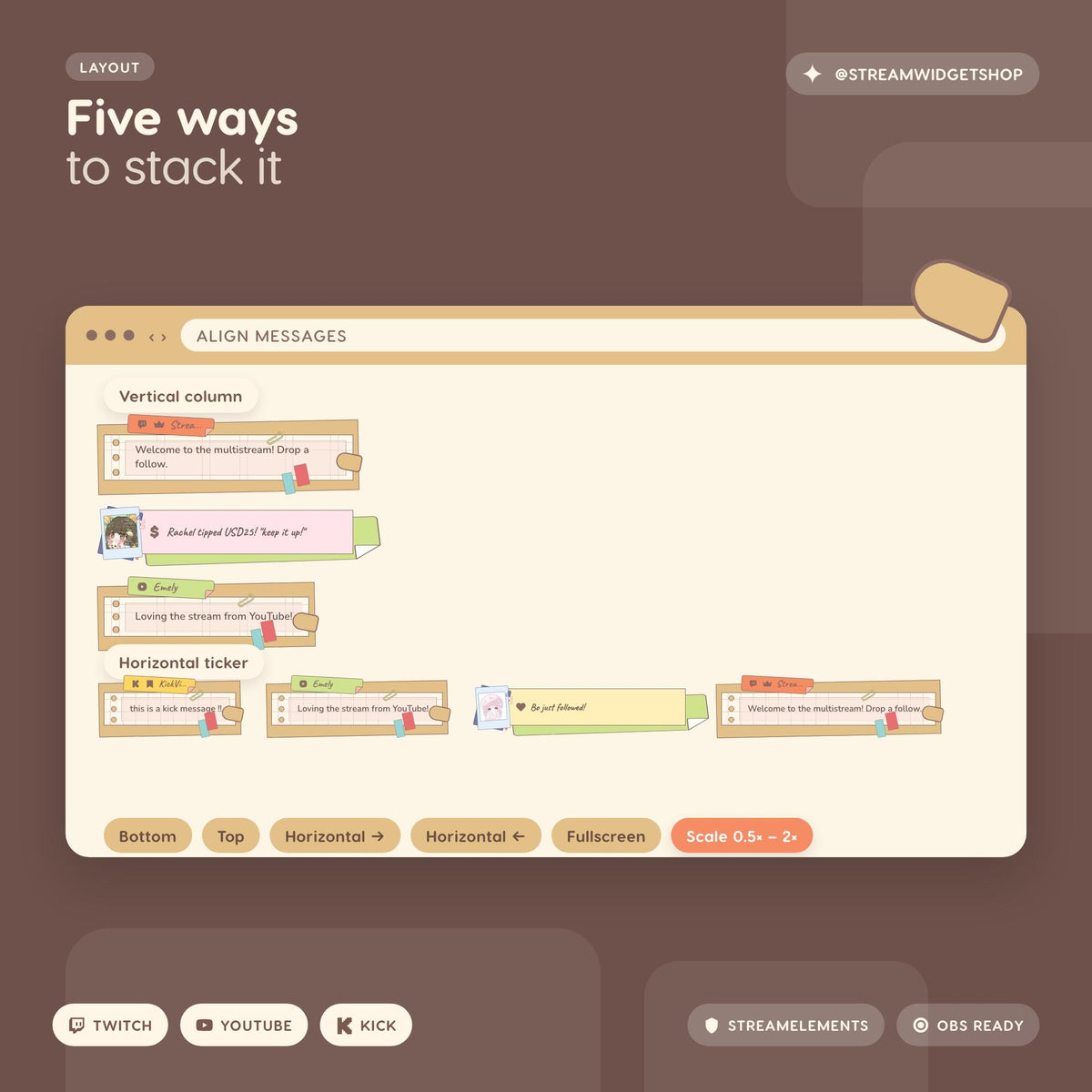 Scrapbook Chat Widget: Kraft Notebook Overlay for Twitch, YouTube, Kick (OBS Ready)