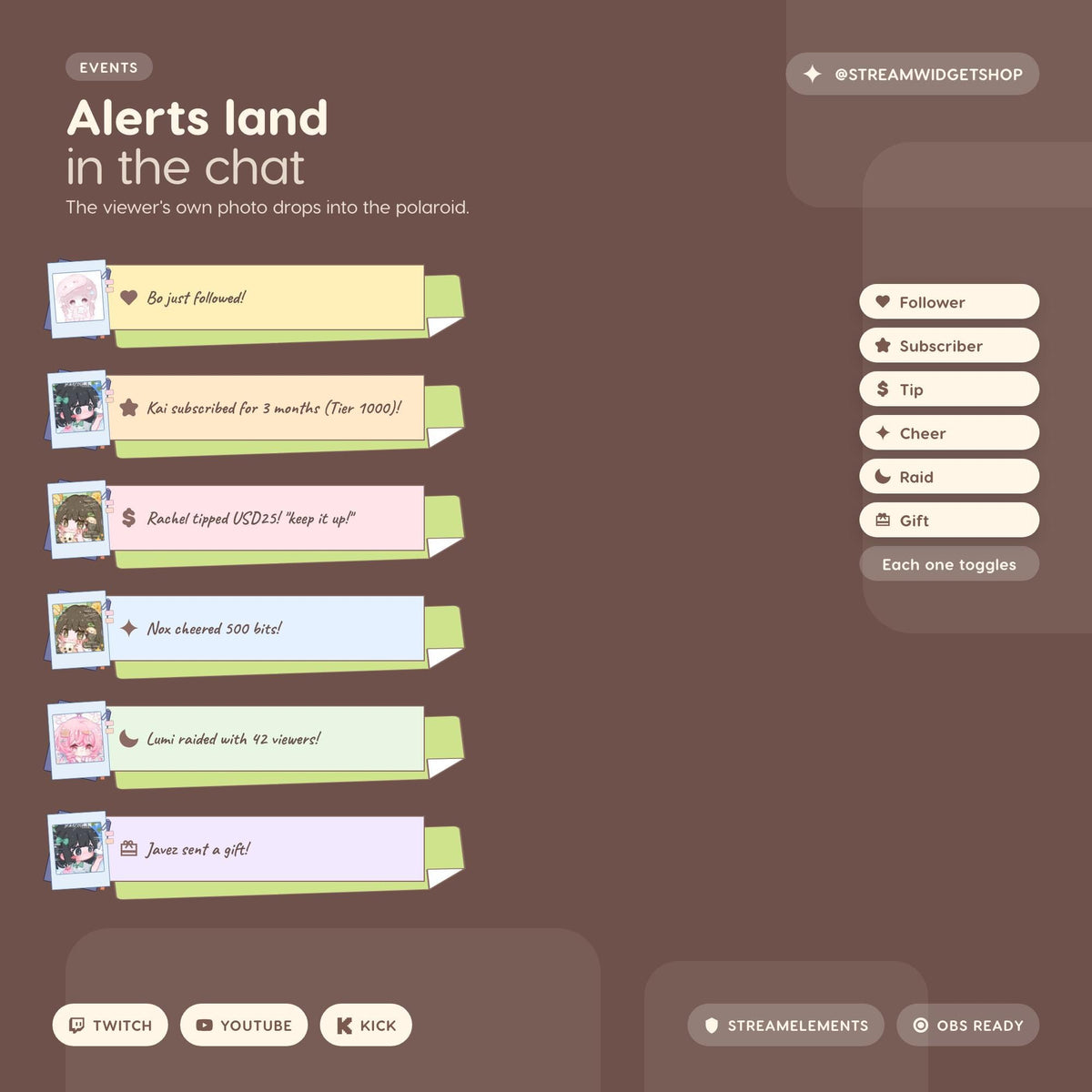 Scrapbook Chat Widget: Kraft Notebook Overlay for Twitch, YouTube, Kick (OBS Ready)